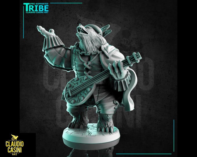 Bear Bard with Lute - 28mm or 32mm - Claudio Casini Art  - Dungeons and Dragons, Pathfinder! 0272