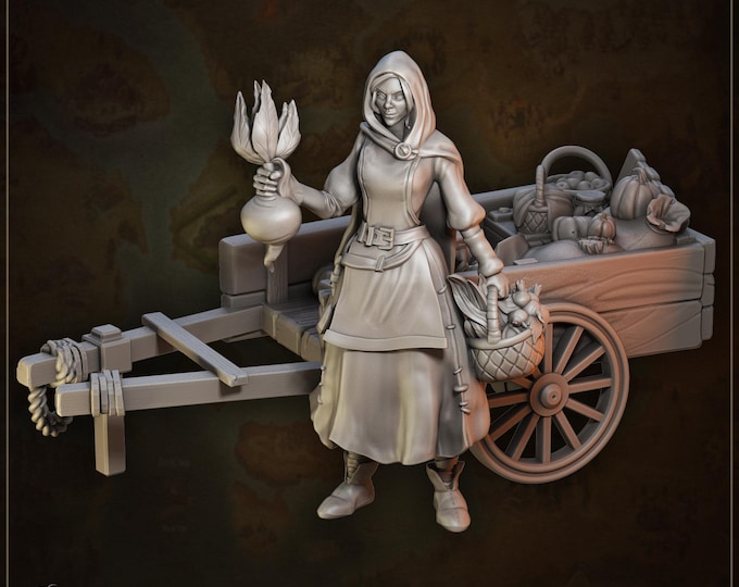 Jewel's Generous Harvest veggie seller with cart of groceries- 28/32/35mm - Great Grimoire - Dungeons and Dragons - Pathfinder - Great Folks
