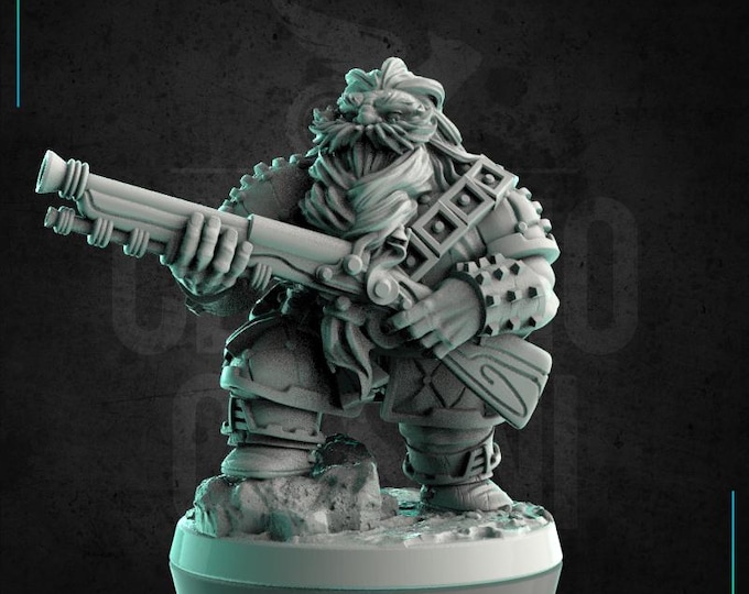 Dwarf Gunner (Arquebusier) - 28mm or 32mm - Claudio Casini Art - Dungeons and Dragons, Pathfinder! 0215