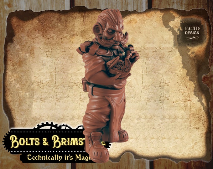 Gnome Artisan - Includes a base! - True 28/32mm  Scale - EC3D Design - Bolts and Brimstone - Get your steampunk on!