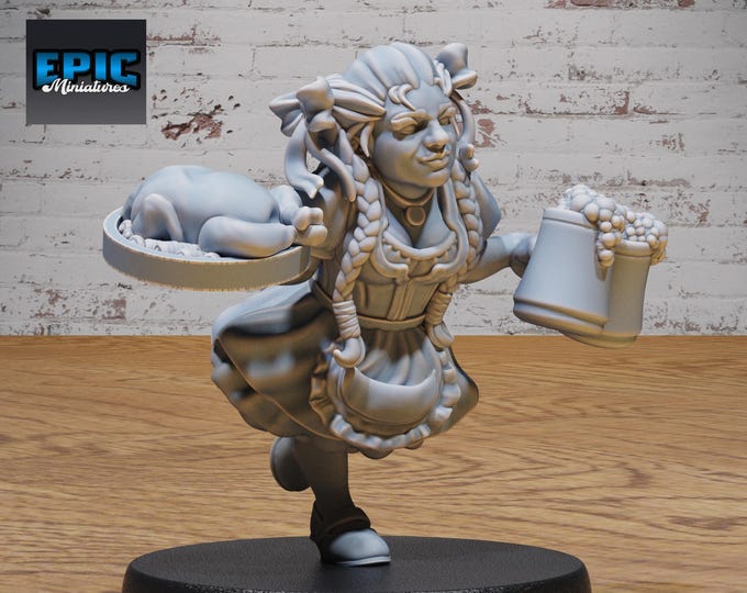 Halfling Villager Waitress - True 28mm Scale - Epic Miniatures - Halfling Meadows