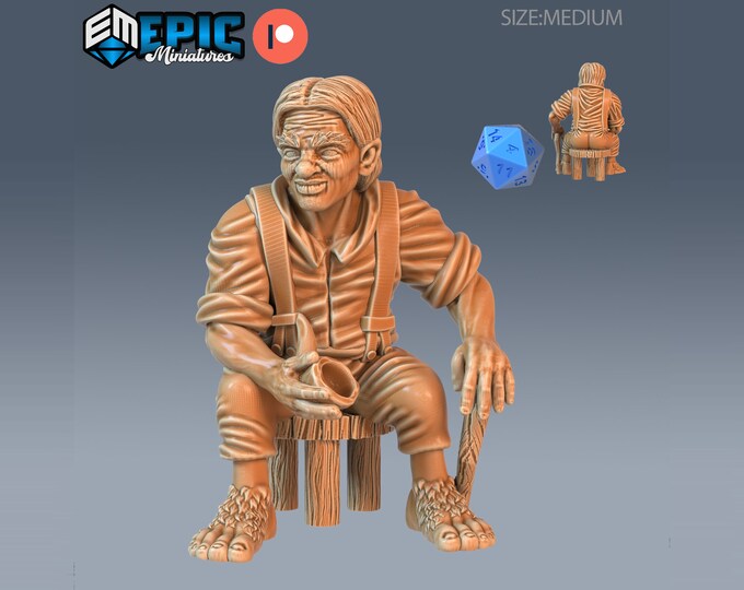Halfling Villager Sitting - 28mm Scale - Epic Miniatures