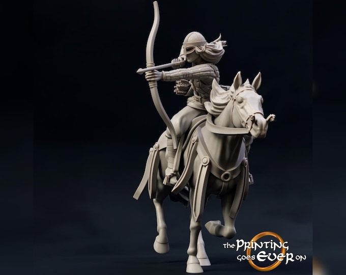 Mounted Female Archer - 28mm - The Printing Goes Ever On - Realm Of The Horse Earls- Dungeons and Dragons - Pathfinder
