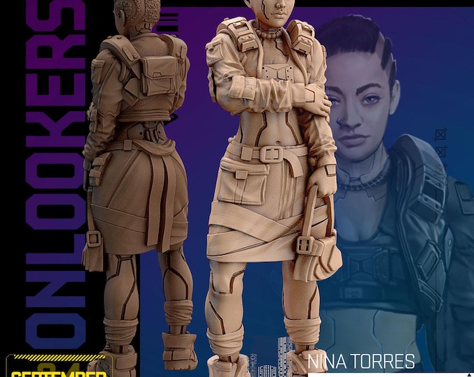 Nina Torres (two poses available!) - 28/32mm - Unit9 - Sleepless City Onlookers - Cyberpunk/science Fiction/Cybernetics