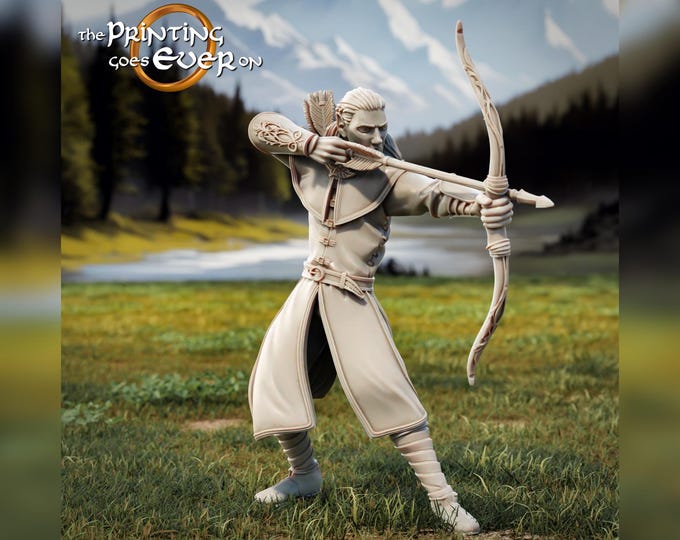 Laigalad The Elven Archer Fighting or Traveling Poses - 28mm - The Printing Goes Ever On - Dungeons and Dragons - Pathfinder - Fantasy