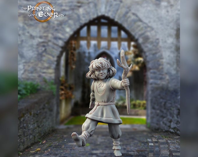 Young Boy with Stick (small) - 28mm - The Printing Goes Ever On - Dungeons and Dragons - Pathfinder - Fantasy