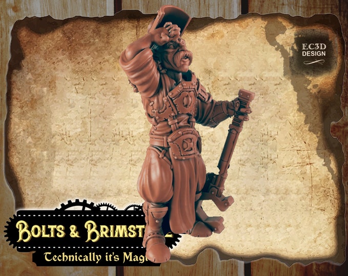 Human Inventor - Includes a base! - True 28/32mm  Scale - EC3D Design - Bolts and Brimstone - Get your steampunk on!