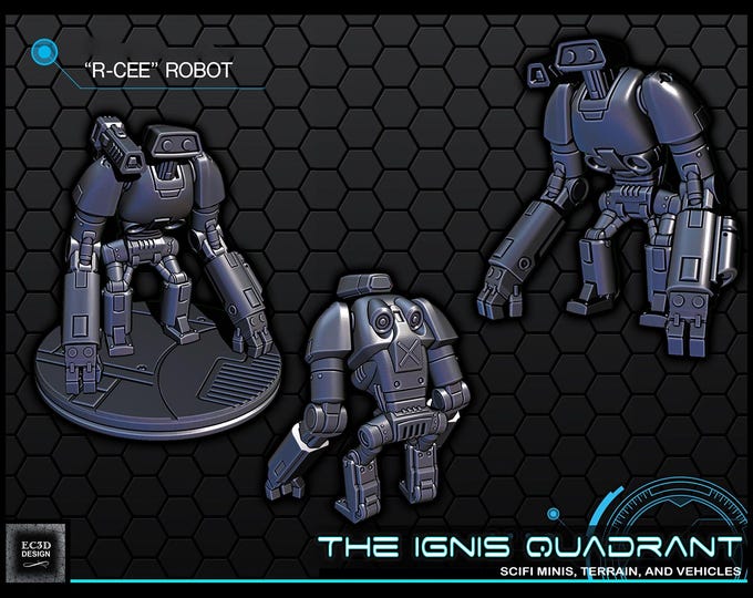 R-CEE Bot - 28mm or 32mm Scale - Ignis Quadrant - EC3D Designs - Security robot with optional shoulder laser!