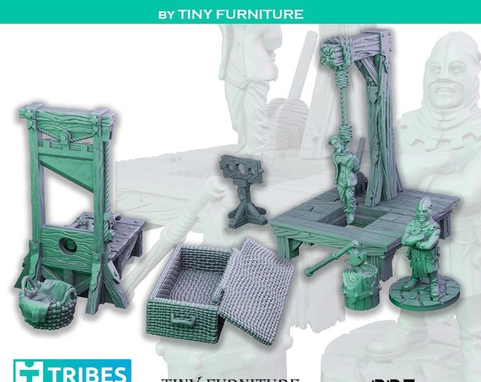Execution Day set with gallows, guillotine, and pillory - 28mm/32mm - Tiny Furniture - UNPAINTED