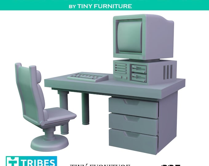 Clerk's Workplace - The PC parts are all separate pieces! -  Retro computer  - Modern Office Furniture - 28mm/32mm - Tiny Furniture