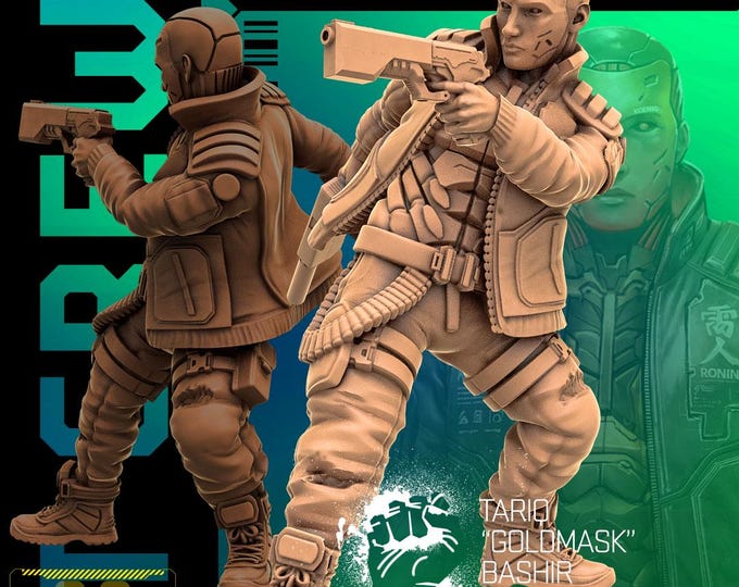 Tariq "Goldmask" Bashir (2 poses available) - 28/32mm - Unit9 - B Mob - Cyberpunk/science Fiction/Futuristic/Cybernetics mini