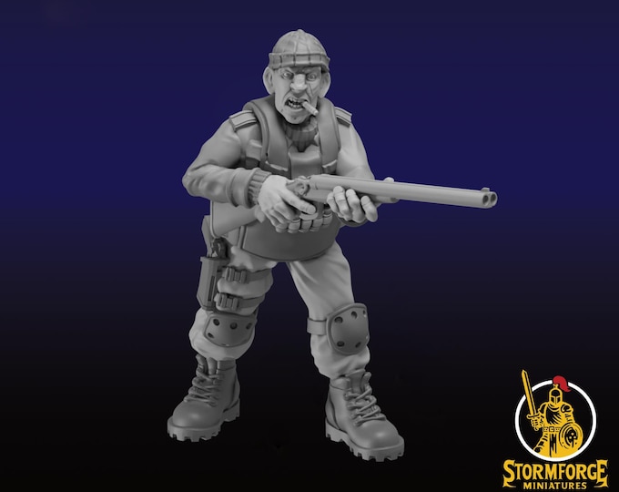Soldier  16 with double barrel shotgun and cigar - 28 or 32mm - Stormfront Miniatures- Tales From The Radiation Zone