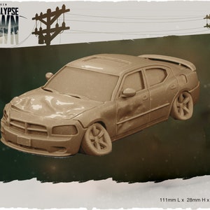 Damaged Sedan - 32mm Scale - Kraken - Apocalypse Dawn - Great for Fallout Wasland Warfare, Fallout RPG, Zombicide and This Is Not A Test!