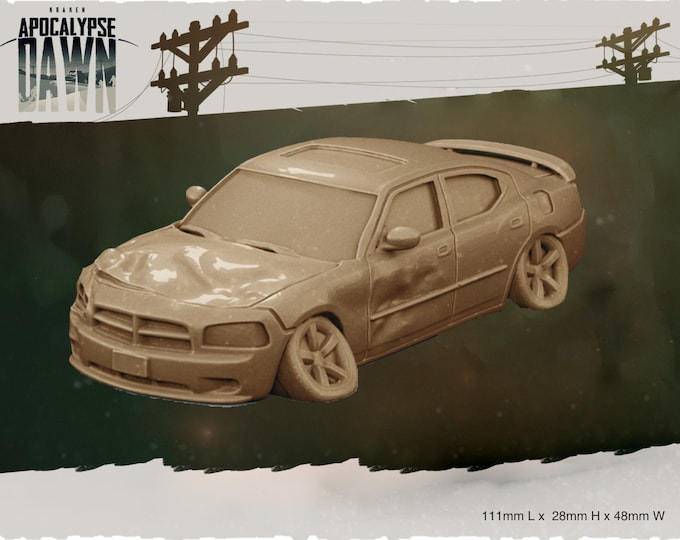 Damaged Sedan - 32mm Scale - Kraken - Apocalypse Dawn - Great for Fallout Wasland Warfare, Fallout RPG, Zombicide and This Is Not A Test!
