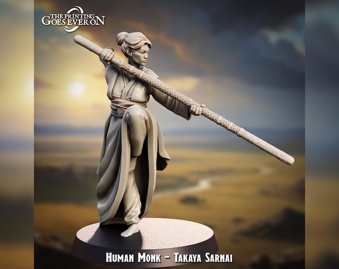 Asian Female Monk with Staff - 28mm - The Printing Goes Ever On - Dungeons and Dragons - Pathfinder - Fantasy