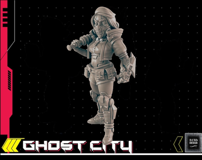 Female Mugger with Bat - Cyberpunk/Sci-Fi  - 28mm to 32mm - Ghost City