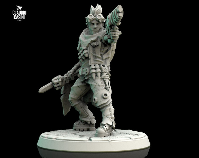 Fighter with Mechanical Arm - 28mm or 32mm - Claudio Casini Art - Also good for post apocalyptic gaming! 0165