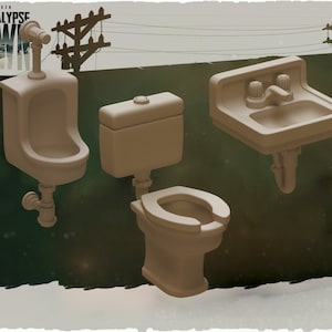 Public Restroom Set - 32mm Scale - Kraken - Apocalypse Dawn - Great for Fallout Wasland Warfare, Zombicide and This Is Not A Test!