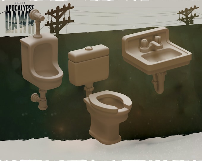 Public Restroom Set - 32mm Scale - Kraken - Apocalypse Dawn - Great for Fallout Wasland Warfare, Zombicide and This Is Not A Test!