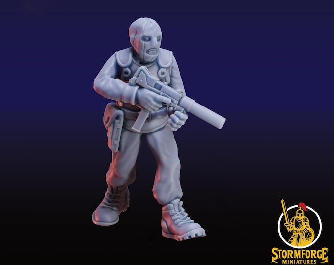 Masked Bandit 3 with Uzi and Silencer - 28 or 32mm - Stormfront Miniatures- Tales From The Radiation Zone - Postapocalypse Survivor