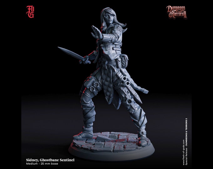 Sidney, Ghostbane Sentinel - Flesh Of Gods Dungeons And Terrors 2 - 32mm Heroic - With pictured base!