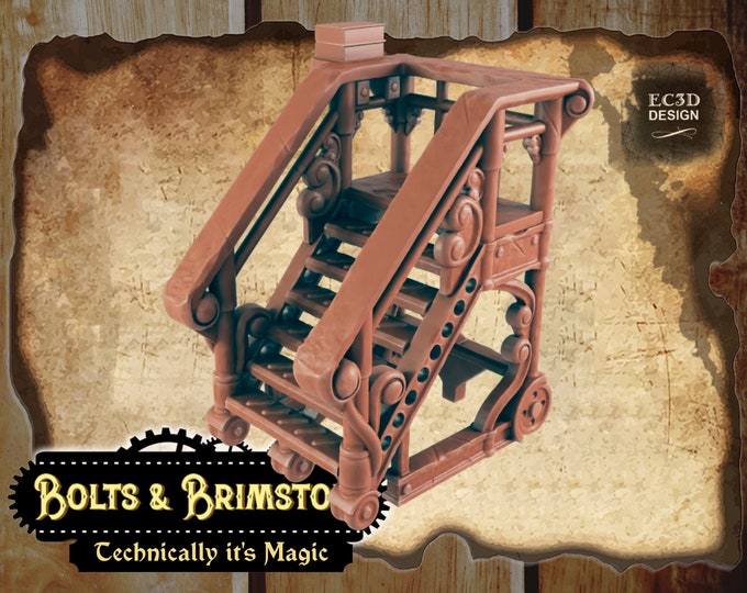 Rolling Museum Stairs - True 28/32mm  Scale - EC3D Design - Bolts and Brimstone - Get your steampunk on!