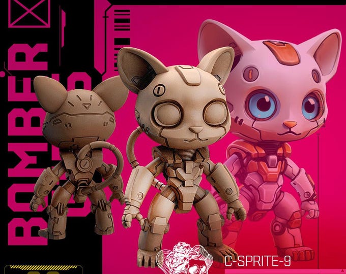 C - Sprite (mini robot catgirl! She is small) - 28/32mm - Unit9 - Cyberpunk/Science Fiction/Futuristic/Cybernetics miniatures