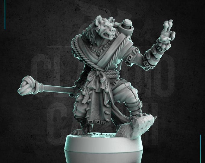 Gnoll Monk with Staff - 28mm or 32mm - Claudio Casini Art - Dungeons and Dragons 0329