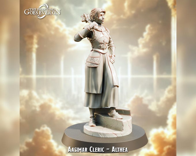 Aasimar Female Cleric Althea  - 28mm - The Printing Goes Ever On - Dungeons and Dragons - Pathfinder - Fantasy