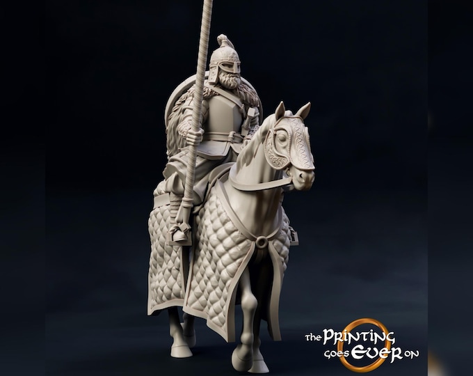 Guard of the Earl with Spear Mounted- 28mm - The Printing Goes Ever On - Realm Of The Horse Earls- Dungeons and Dragons - Pathfinder