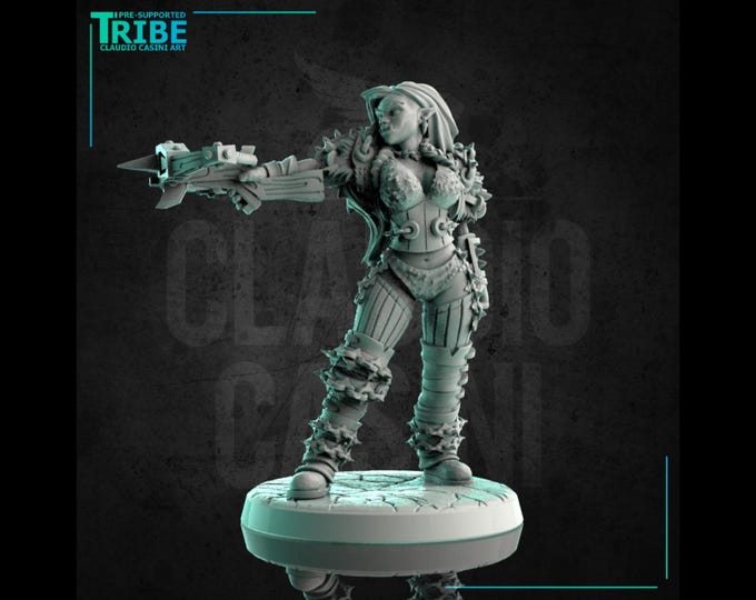Female Orc Ranger with Crossbow - 28mm or 32mm - Claudio Casini Art  - Dungeons and Dragons, Pathfinder! 0233