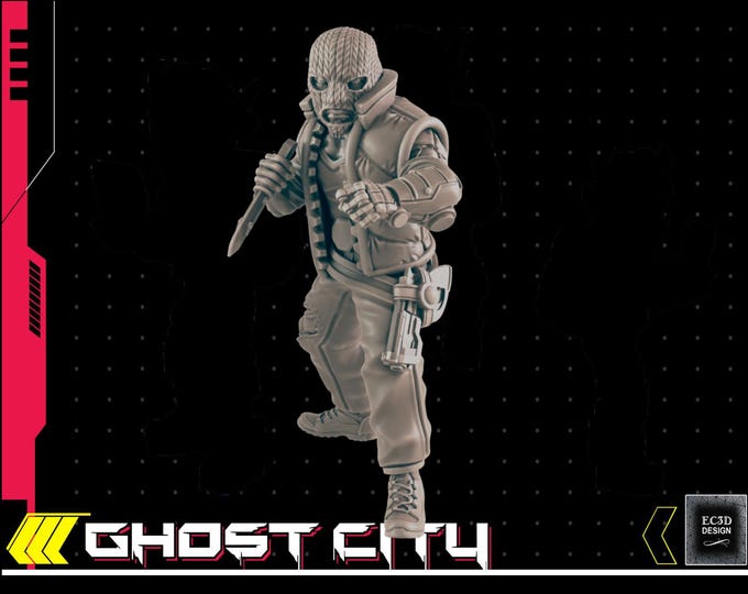 Masked Criminal or Mugger - Cyberpunk/Sci-Fi NPC - 28mm or 32mm - Ghost City