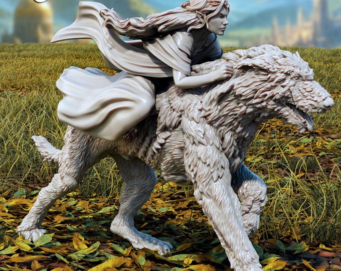 Female Elf Rider and Hound (or individually!) - 28mm - The Printing Goes Ever On - Tales Of The Radiant Shores - Fantasy
