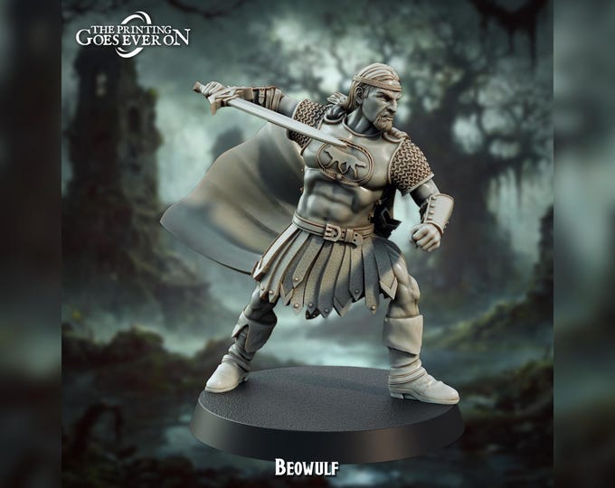 Beowulf Human Fighter/Paladin - 28mm - The Printing Goes Ever On - Dungeons and Dragons - Pathfinder - Fantasy