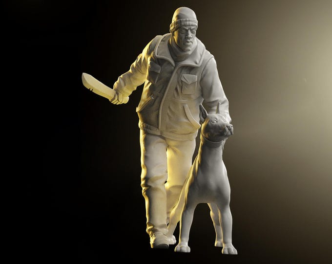 Dylan Survivor with Doberman (Dog) - 32mm - VaultZ - For games like Zombicide, This Is Not A Test, County Road Z