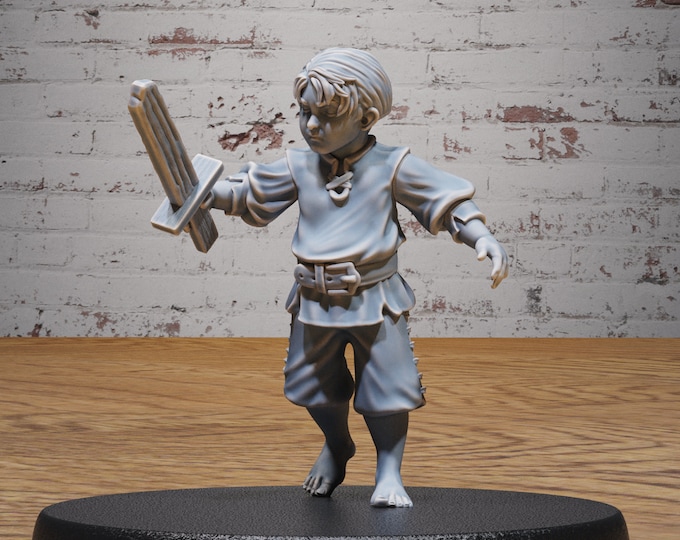 Little Boy With Wooden Sword - 28mm Scale - Epic Miniatures - Festival Village