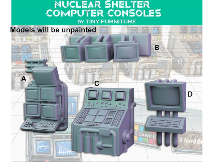Nuclear Shelter Computer Consoles - Science Fiction Space Theme - 28mm/32mm - Tiny Furniture - UNPAINTED