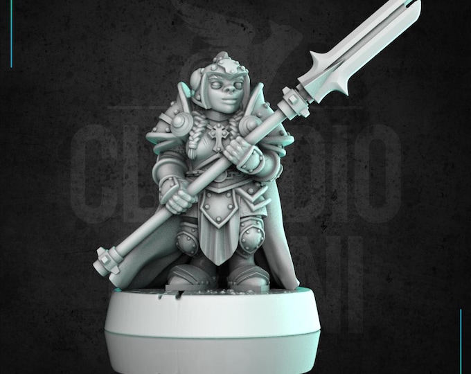 Female Dwarf Paladin or Cleric - 28mm or 32mm - Claudio Casini Art - Dungeons and Dragons - Pathfinder 0319