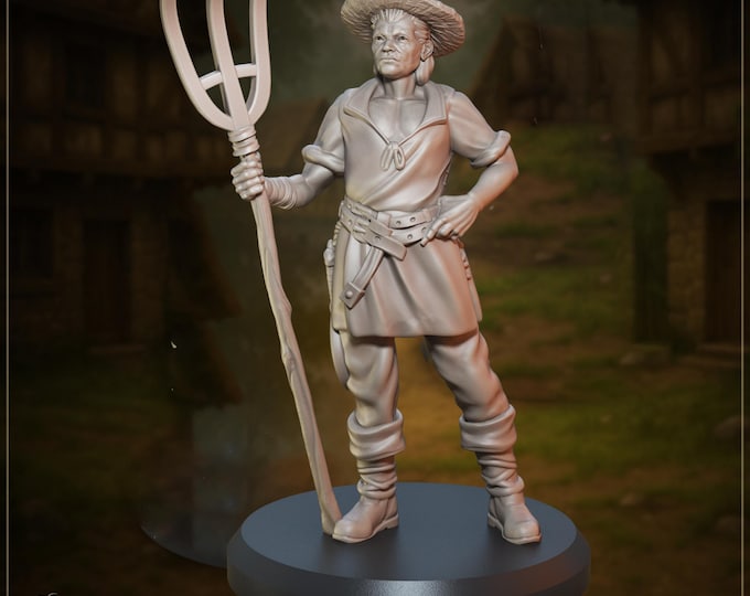 Will villager farmer with pitch fork - 28/32/35mm - Dungeons and Dragons - Pathfinder - Great Grimoire Great Folks - Village Chores