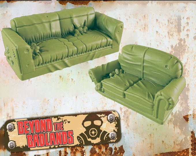 Ruined Sofa and Loveseat - Post-Apocalyptic - 32mm - EC3D Designs - Beyond The Badlands