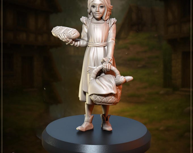 Little Girl selling bread - Betsy Bun - 28/32/35mm - Great Grimoire - Dungeons and Dragons - Pathfinder - Great Folks - Land Of Craftsmen
