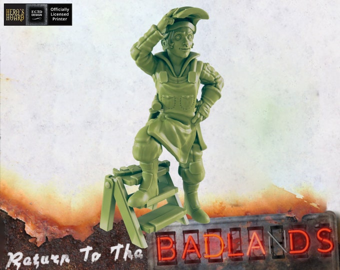 Female Mechanic - 32mm - Post-Apocalyptic - Return To The Badlands - EC3D Designs - Great for Games like Fallout Wasteland Warfare!