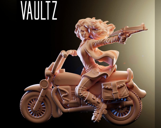 Motorcycle Merry with Crossbow - 32mm - VaultZ - For games like Zombicide, This Is Not A Test, County Road Z
