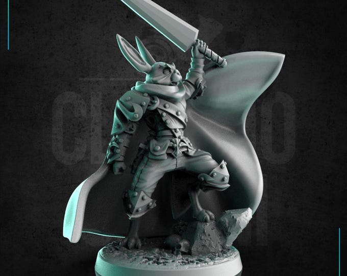 Rabbitfolk Leader with Cape and Sword - 28mm or 32mm - Claudio Casini Art - Dungeons And Dragons - Pathfinder - 0268