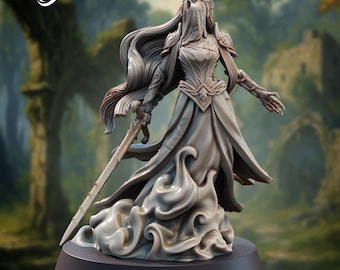 Reina fantasma élfica - 28 mm - La impresión continúa - Dungeons and Dragons - Pathfinder - Fantasía - Elfos muertos y hechizos prismáticos