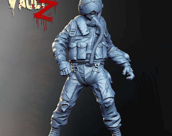 Fighter Jet Pilot Zombie 28/32mm - VaultZ -  Dead Terminal - For games like Zombicide, This Is Not A Test, County Road Z