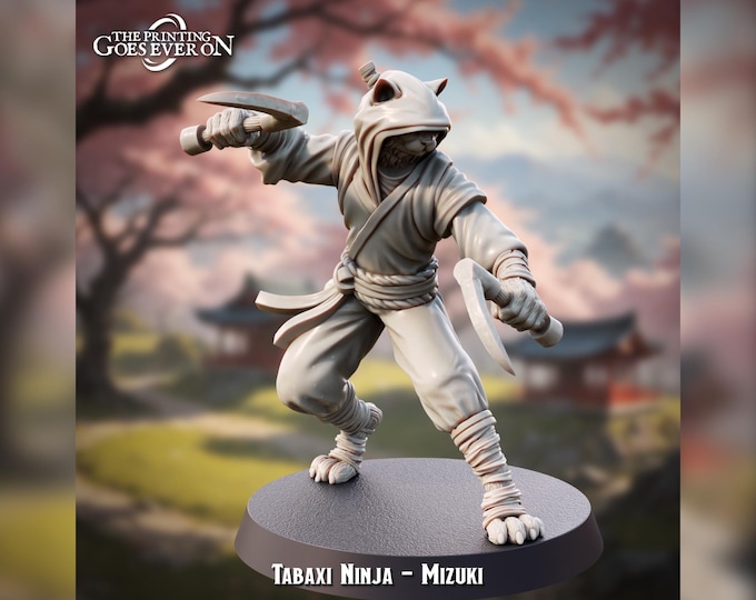 Tabaxi (Catfolk) Ninja Mizuki - 28mm - The Printing Goes Ever On - Lullaby of Stones - Dungeons and Dragons - Pathfinder - Fantasy