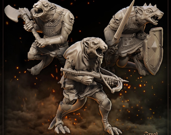 Ratfolk Triad the Rotclaws - 28/32/35mm - Great Grimoire - Dungeons and Dragons - Pathfinder - Grimoire Tales