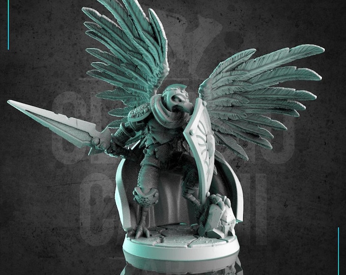 Aarakocra Paladin with Plate Armor- Includes base! - 28mm or 32mm - Claudio Casini Art - Also good for post apocalyptic gaming! 0293