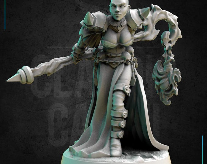 Female Elf/Human/Tiefling Necromancer - 28mm or 32mm - Claudio Casini Art - 0276